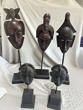 LOT OF 5 African Mask Art Wood Tribal Sculpture Candleholders Masks picture