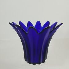 Cobalt Blue Tulip Petal Flower Leaf Glass Votive Bowl Trinket Dish Vase 12 petal picture