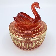 Vintage Jeanette Flashed Amberina Glass Swan Candy Trinket Powder Dish picture