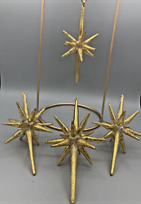 Four Vintage Blown Glass Atomic Starburst Gold Leaf Ornaments MCM picture