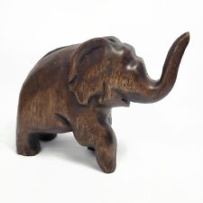 Vintage Rustic Hand Carved Wooden Elephant Figure Statue 8