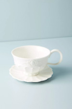 Anthropologie Ville Fleur Cup & Saucer White Teacup Tea Cup picture