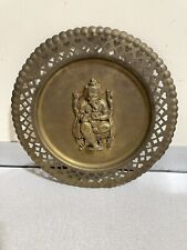 Vintage 1970s Ganesha Copper & Brass Wall Art Plate 10”Lucky Elephant God O picture