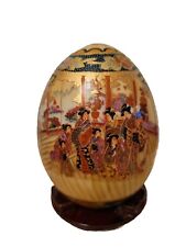 Vintage Hand Painted Chinese Oriental Egg Geisha Women Floral 5