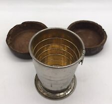 Antique Collapsible Travelling Cup With Leather Case.MARKED R picture