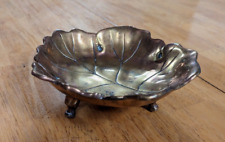 Vintage Heavy Brass Leaf Footed Trinket Dish Bowl metal Mid Century Modern MCM picture