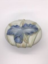 Fitz and Floyd 1983 Hinged Oval Trinket Dish White Porcelain Iris  picture