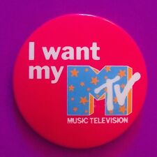 I Want My MTV Pin Vintage 80s Pinback BUTTON Badge Metal Pin VTG ORIGINAL 1982 picture