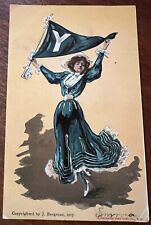 ATQ 1905 Postcard Yale Woman Football Booster Pennant Artist Signed J. Bergman picture