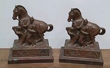 Antique 1925 Jennings Brothers JB  Roman Horse Bronze Bookends Signed CARLV S/2 picture
