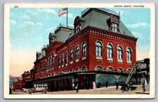CHICAGO IL ILLINOIS Postcard Union Depot Automobiles People COOK COUNTY picture