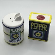 🧂Vintage Giftco Ceramic Salt And Pepper Shakers Salt Can & Pepper Box Shaped picture