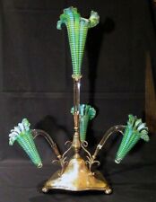 RARE VICTORIAN THREADED STRIPED GLASS EPERGNE DIXON SHEFFIELD SILVERPLATED BASE picture