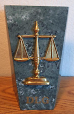 Pair of Green Marble Bookends w Brass Scales of Justice 7” For New Attorney? picture