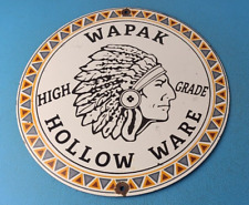 Vintage Wapak Hollow Ware Gasoline Sign - Indian Chief Gas Pump Porcelain Sign picture