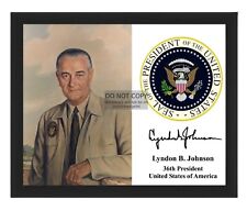 PRESIDENT LYNDON JOHNSON VIETNAM WAR JACKET PRESIDENTIAL SEAL 8X10 FRAMED PHOTO picture