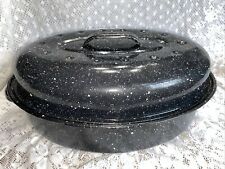 Oval Roaster 13 inch with Lid (Speckled Black) - Enamelware roasting pan. Hom... picture
