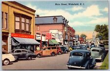 Postcard RI Wakefield Rhode Island Main Street Cars c1940s Linen RI01 picture