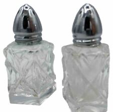 Vintage Mini Cut Glass Crystal Salt & Pepper Shakers Clear Square Diamond Granny picture