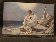 WWI WW1 French Sailor with Flag at Ocean Antique War Postcard- Vermisst Missing picture