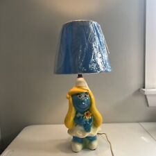 Vintage Smurfette Smurfs Chalkware Tabletop Lamp W/ Original Shade Tested Works picture