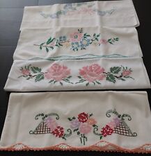 CROSS STITCHED Handcrafted Lot of 4 Single Standard Pillow Cases. Colorful picture