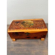 Vintage Hand Carved Cedar Wood Jewelry Box with Mirror and latch picture