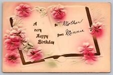 Postcard Happy Birthday Greetings Embossed Book & Floral Design VTG c1914  H20 picture