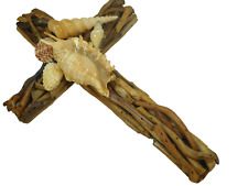 Maritime Cross Handmade Natural Driftwood & Shell Primative Beachy  17 x 8 picture