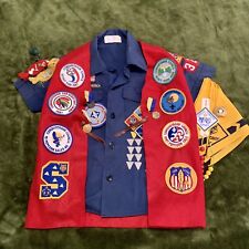 Vintage 1980s Boy Scout Uniform Shirt and Vest with Patches, Pins and Metals. picture