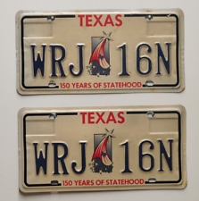 Pair of Vintage Texas  License Plates  WRJ  16N  150 Years of Statehood  