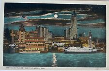 Seattle Washington Waterfront by Night Full Moon Vintage Postcard c1920 picture