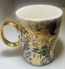 Anthropologie Gilded Botany Ceramic Porcelain Coffee Mug Tea Cup Gold Floral picture