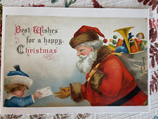 vintage Christmas postcard best wishes Santa letter mail little girl reproduced picture