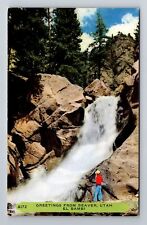 Beaver UT-Utah, Scenic Greetings, Waterfall, El Bambi, Antique, Vintage Postcard picture