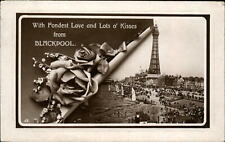 RPPC Blackpool England Tower seaside resort sailboats 1928 real photo postcard picture