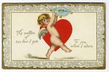 Tuck CUPID Valentine Carrying Wedding Ring on Pillow Postcard c 1910 picture