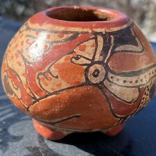 Antique Mayan Pottery 1940s Replica El Salvador 3 Toed Pot Polychrome Decoration picture