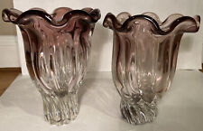 Vintage Shannon Crystal Designs of Ireland by Godinger Amethyst Ruffle 2 Vases picture