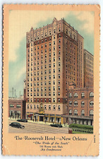 1930s NEW ORLEANS LA  THE ROOSEVELT HOTEL STREET VIEW TROLLEY  POSTCARD P2436 picture