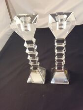 Pair of Crystal Candle Stick Holders 9 inches tiered picture
