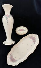 Lot of (3) Pieces of Lenox Petite Rose Bud: Jewelry Tray & Trinket Box & Vase 💐 picture