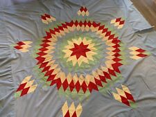 Vintage Antique Patchwork Quilt Top, Lone Star, Solids, Cotton, Blue, Red, As Is picture