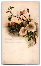 c1900's Merry Christmas And Happy New Year German Flowers House Antique Postcard picture