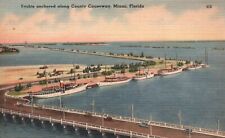 Postcard FL Miami Yachts anchored along County Causeway Linen Vintage PC G1231 picture
