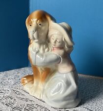 Vintage Girl Hugging Her Large Dog Porcelain Figurine St. Bernard picture