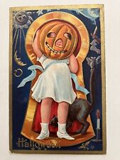 Witch & Black Cat~ Girl Holding JOL  in Keyhole 1909~ Nash Halloween Postcard~#3 picture