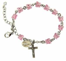 HMH Religious Mfg Light Rose Glass Butterfly Bead Bracelet with Miraculous Medal picture