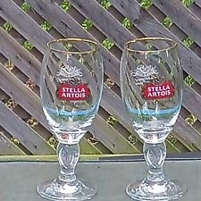 2 Stella Artois Belgium Gold Rimmed Beer Chalice Glasses 15 CL  6” Tall picture