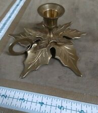 Yellow brass leaf taper candlestick holder pre-owned picture